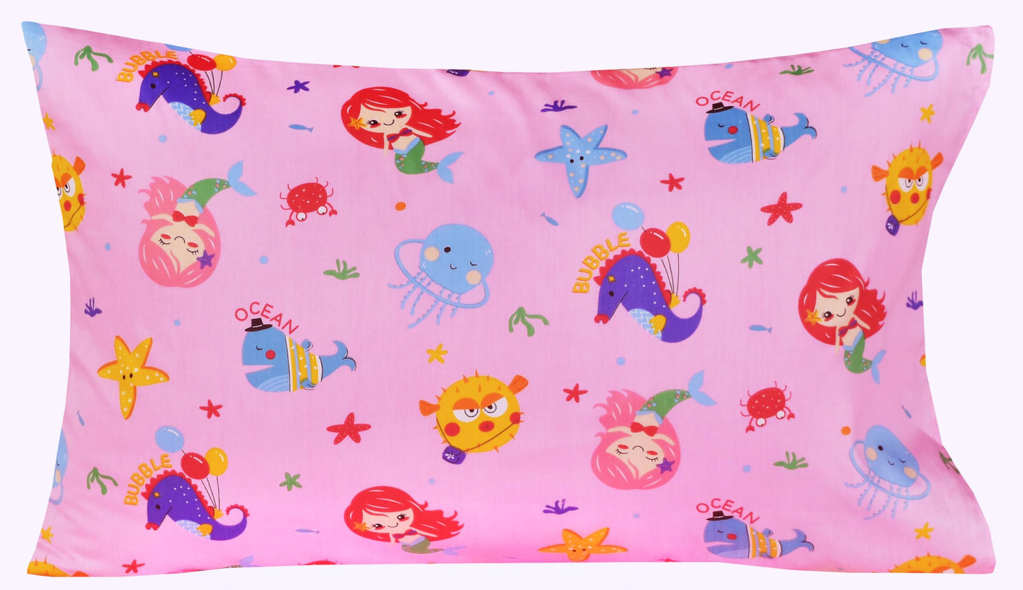 J-pinno Mermaid Fish Whale Pink Ocean Animals Cute Cartoon 100% Cotton 3 Pieces Twin Sheet Set for Kids Girls Boys Children Flat Sheet + Fitted Sheet + Pillowcase Bedding Decoration Gift Set