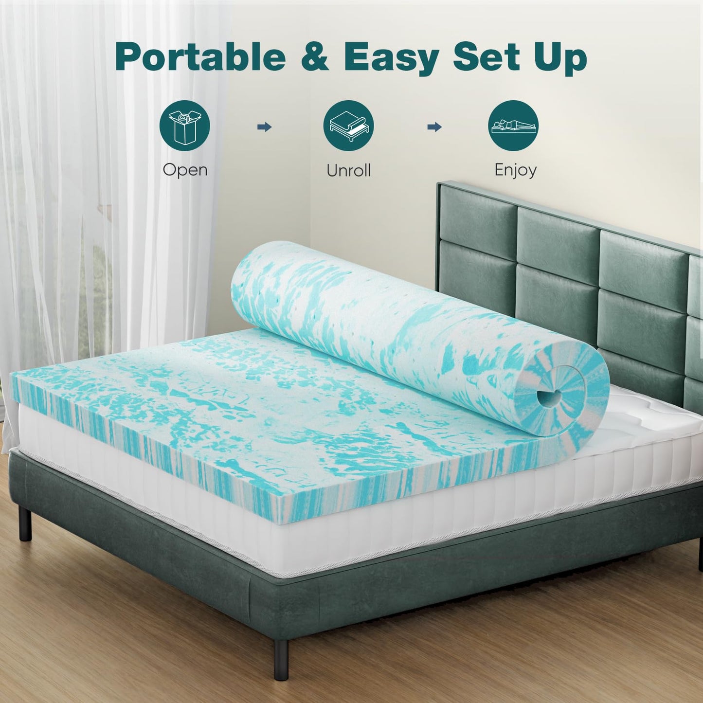 Sweetcrispy Mattress Topper Queen, Memory Foam 3 Inch Thick Gel Infused Cooling Pad for Pressure Relieve for Queen Size Bed, Sleeper Sofa, RV, Camper, CertiPUR US, Breathable