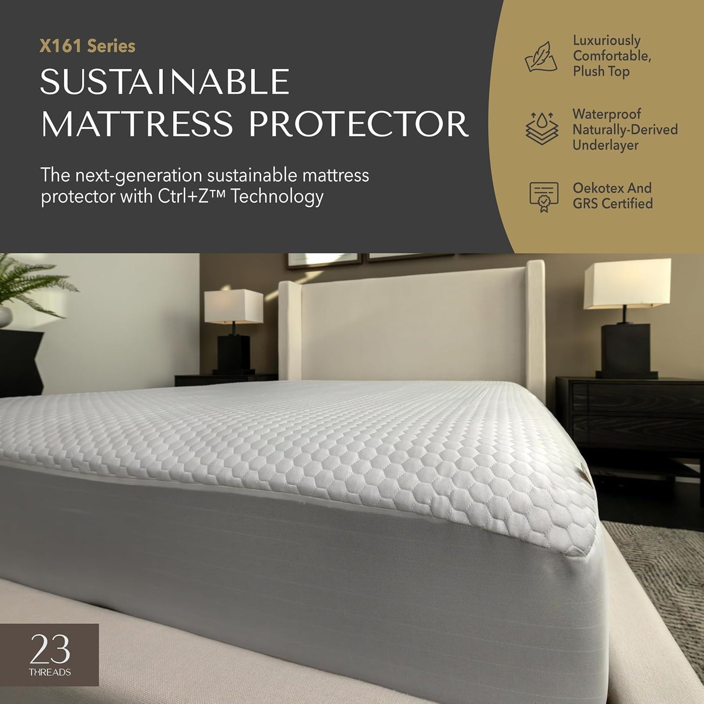 23 Threads X161 Series Padded, Plush, Soft, Luxurious, Waterproof Noiseless Mattress-Protector Cover, Fitted, with Ctrl+Z Technology, Mattress Not Included, 13 Inch Deep, King