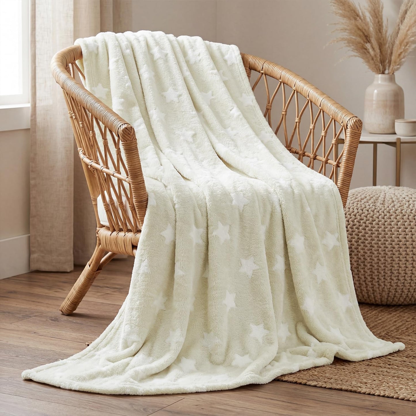 Horaldaily Stars Flannel Blanket Throw, Beige Stars Soft Fuzzy Plush Cozy Fleece Blankets for Couch Sofa Bed Lounging, Ideal Gifts for Kids Adults Self, 50x60