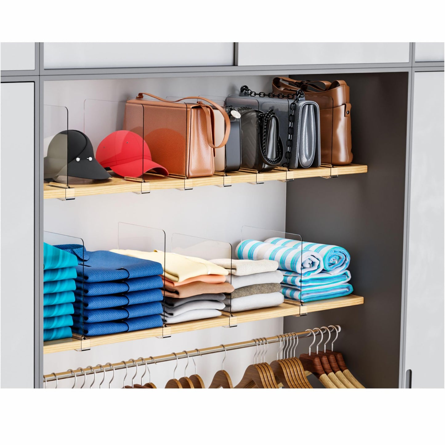 Yieach Adjustable Height Clear Shelf Dividers,6 Pack Acrylic Closet Shelf Dividers for Organization,11.1 Inch Tall Vertical Plastic Shelf Separators for Towel,Sweater,Towel Organizers and Bookshelf