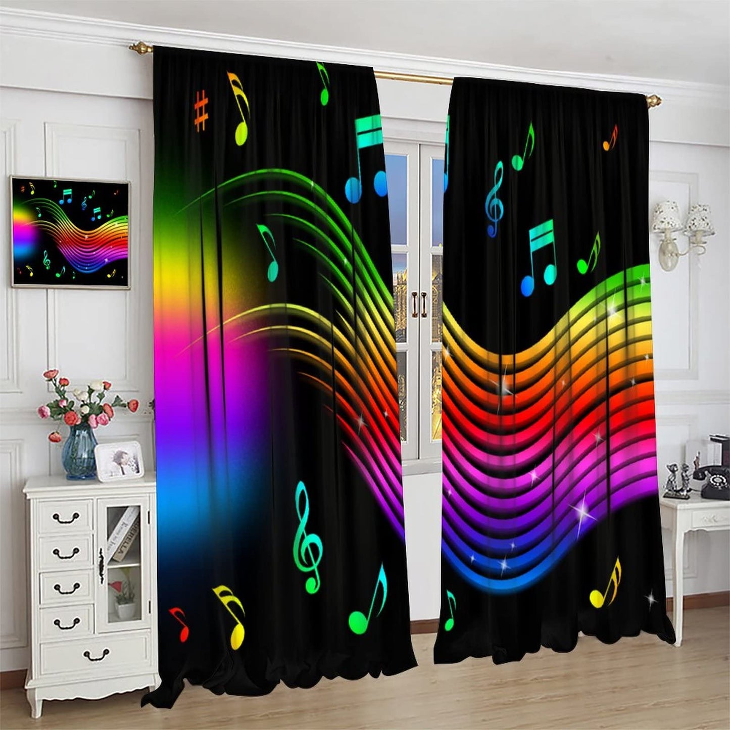 Music Blackout Curtains,Colorful Music Note Pattern Window Drapes for Bedroom Living Room Music Room Window Drapes 2 Panel Set,Total Size 42" x 63"