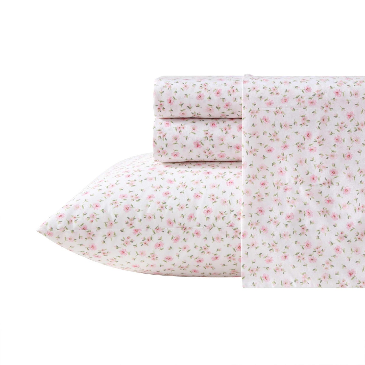 Laura Ashley - Twin Sheet Set, Crisp & Cool Cotton Percale Bedding for Year Round Comfort, Deep Pocket, Bed Sheets with Matching Pillowcase (Little Ditsy Pink)