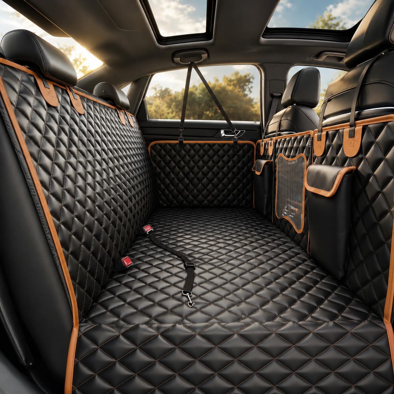 Back Seat Extender for Dogs,Dog Car Seat Cover for Back Seat with Hard Bottom Holds 500 lbs,Car Seat Protector,Waterproof Extender for Dogs,Dog HammockPet Bed for Full-Size Cars,SUVs, Small Trucks