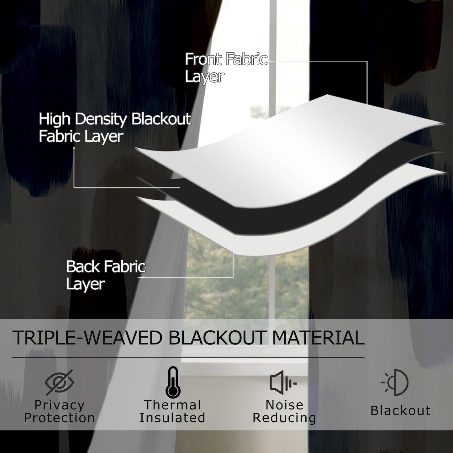 Solvivae Abstract Art Blackout Curtains for Bedroom Living Room, Blue Brown Beige Modern Patterned Window Treatments, Room Darkening Thermal Insulated Grommet Drapes, 108 Inch Curtains 2 Panel Set