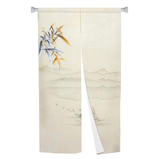 Leowefowa Japanese Doorway Curtain Noren Long Fengshui Window Treatment Kahki Door Curtains Tapestry Panel Polyester for Room Privacy Divider Home Kitchen Decorations(Mount, Bamboo), 33.5"x 70.9"