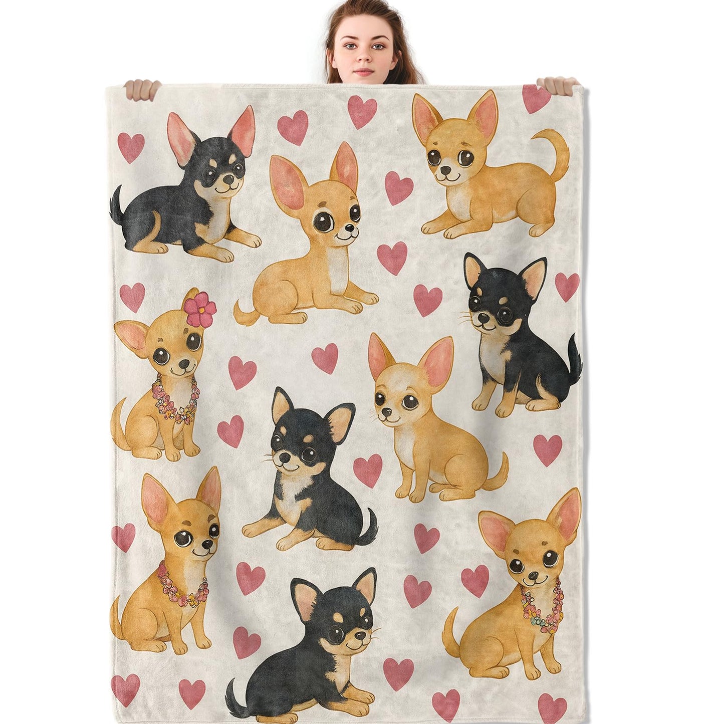 Mniedc Chihuahua Dog Blanket, Cute Puppy Flannel Throw Blankets, 50"x60", Soft Warm Lightweight Fuzzy Cozy Throws for Couch Bed Sofa Reading Decorative Gifts for Pet Lover Women Teen Kids, White