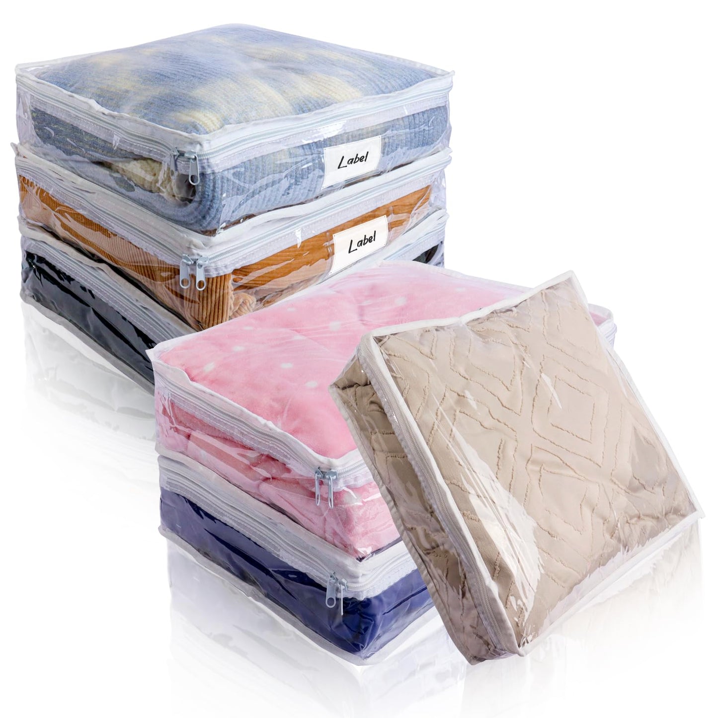 Heonay Clear Zippered Storage Bags Plastic Sweater Storage Bags with Zipper 6 Packs Clothing Organizer for Blankets Linen Sweater Bed Sheet Quilt Clothes Pillow (15.7 x 13.8 x 3.9 Inch, White)
