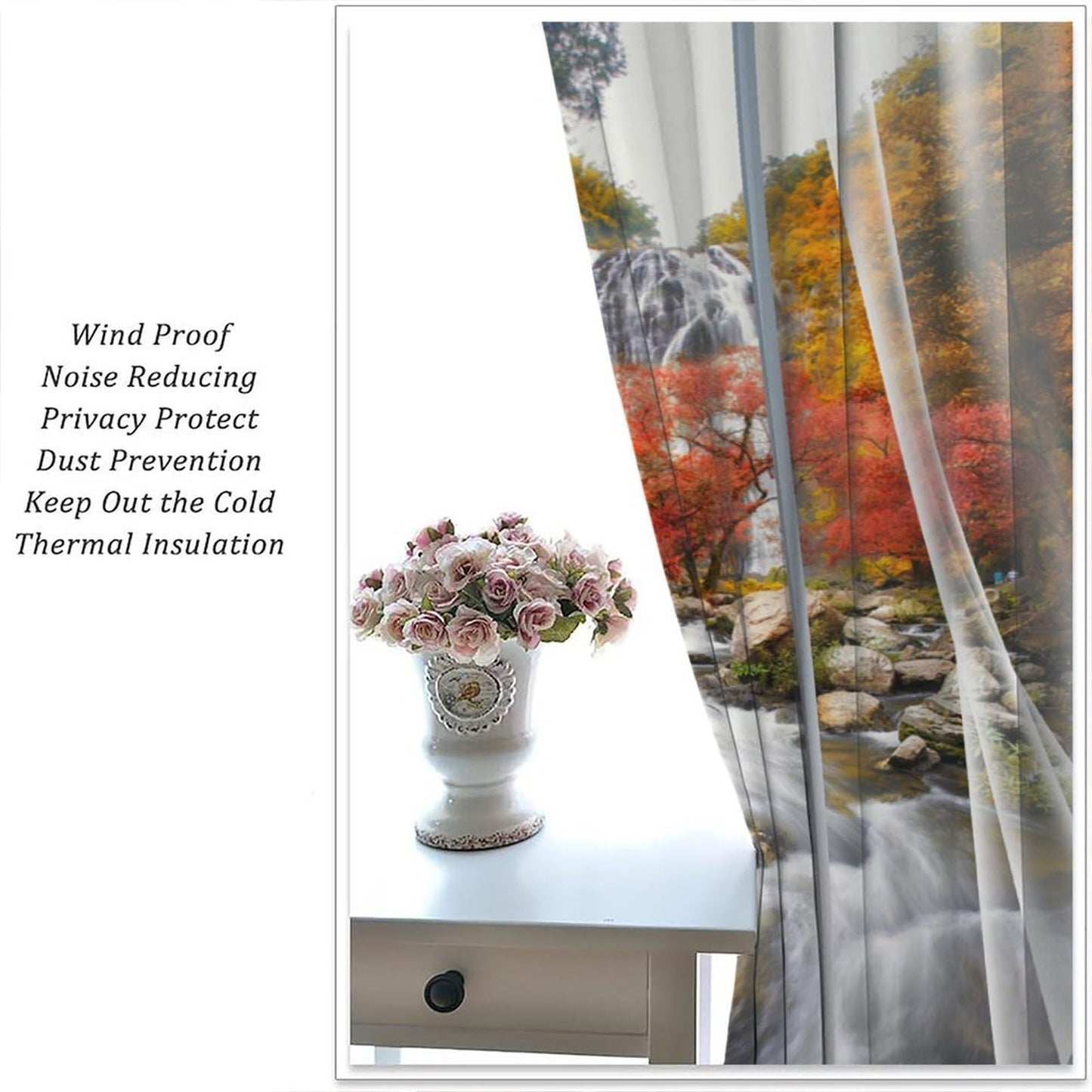 UFUH Nature Landscape Blackout Curtains,Autumn Forest Waterfall Woodland Scenery Window Treatments for Bedroom Living Room Kitchen,2 Panels Set Total Size 42 x 45 Inch