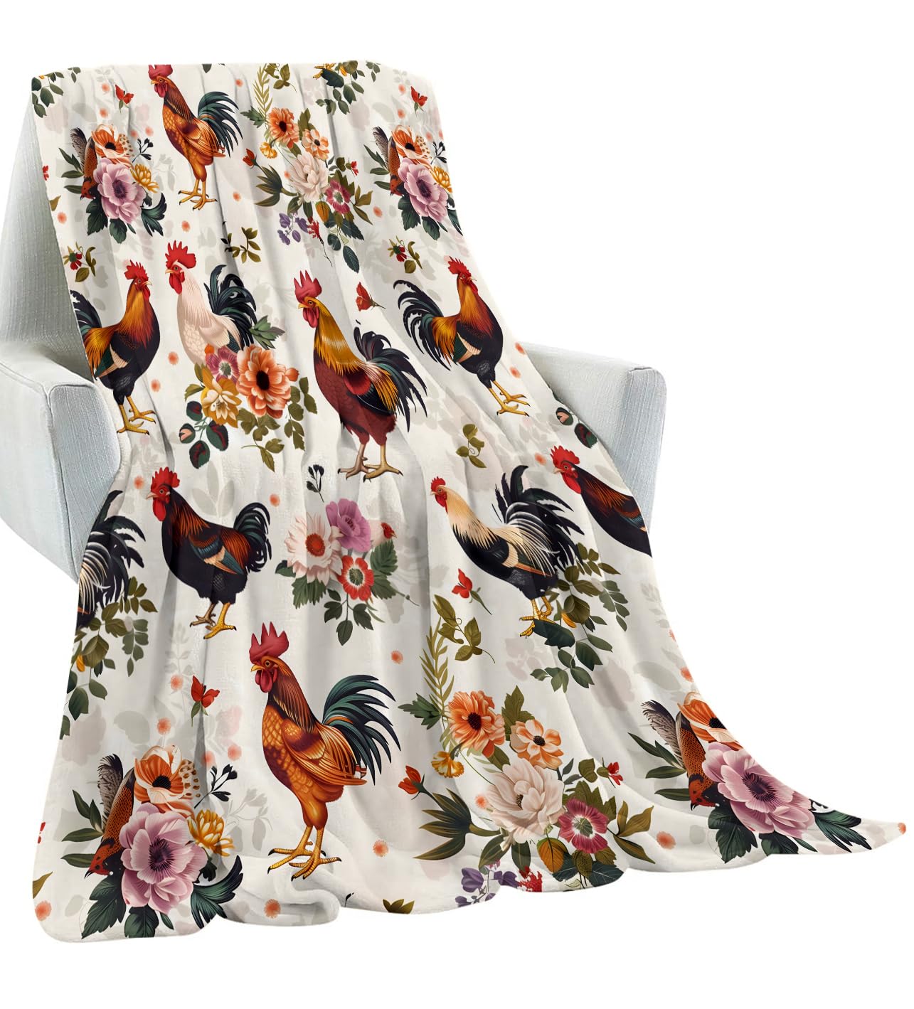 amepay Cute Rooster Blanket Gifts for Kids Adult Girls,Chicken and Flower Retro Flannel Throw Blankets,Soft Comfy Lightweight for Farmhouse Home Couch Bed Sofa Decor,Rustic Lovers 60x50in