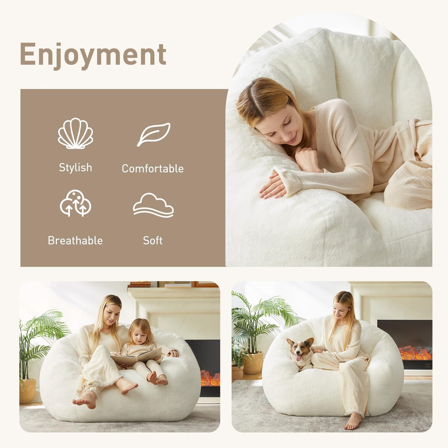 HUGHEAVEN Max Giant Bean Bag Chair, Oversized Bean Bag Sofa for Adults & Teens, Ultra-Soft Comfy Fluffy Floor Lounge Chair with Armrests, Large Bean Bag Couch for Gaming, Reading & Relaxing