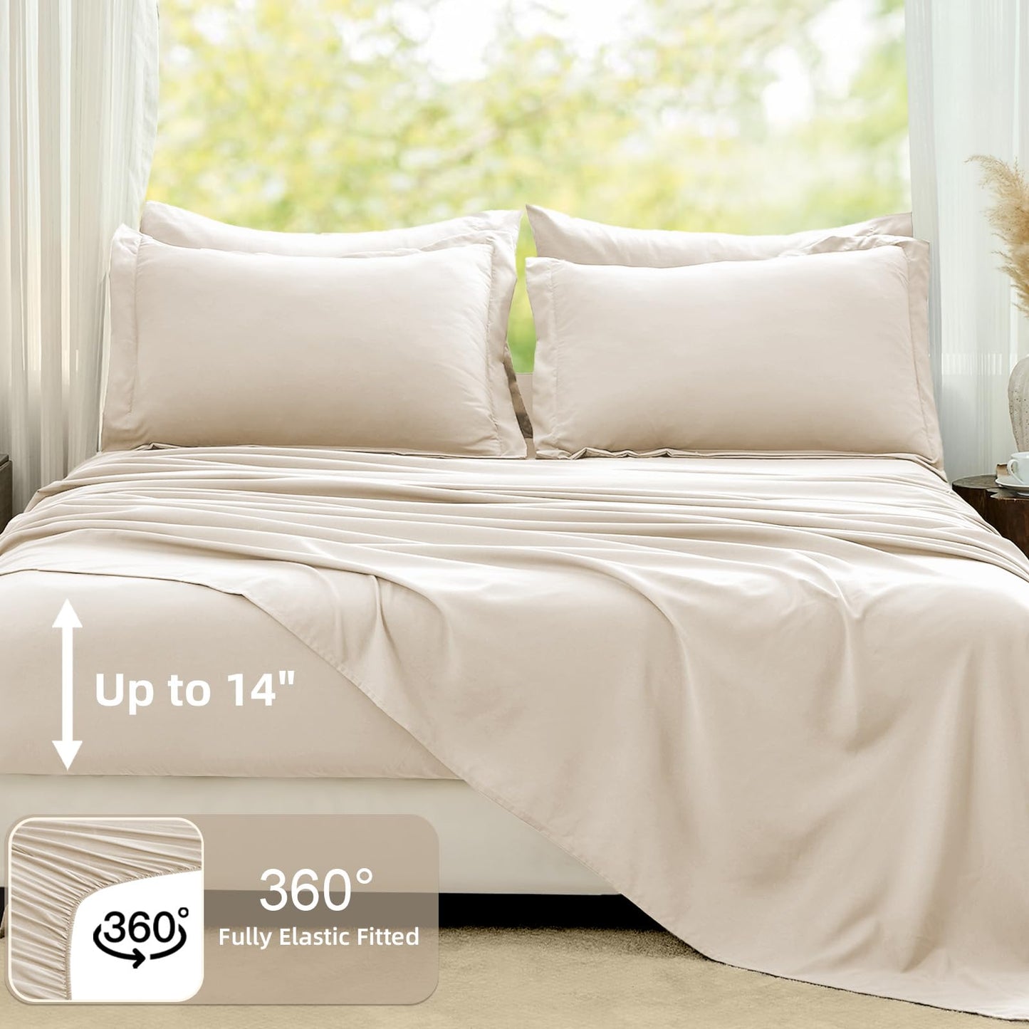 FUANNA King Size Comforter Sets Beige, 7 Pieces Soft Bedding Set, All Season Lightweight Bed in a Bag with Comforter, Flat Sheet, Fitted Sheet, Pillowcases & Shams