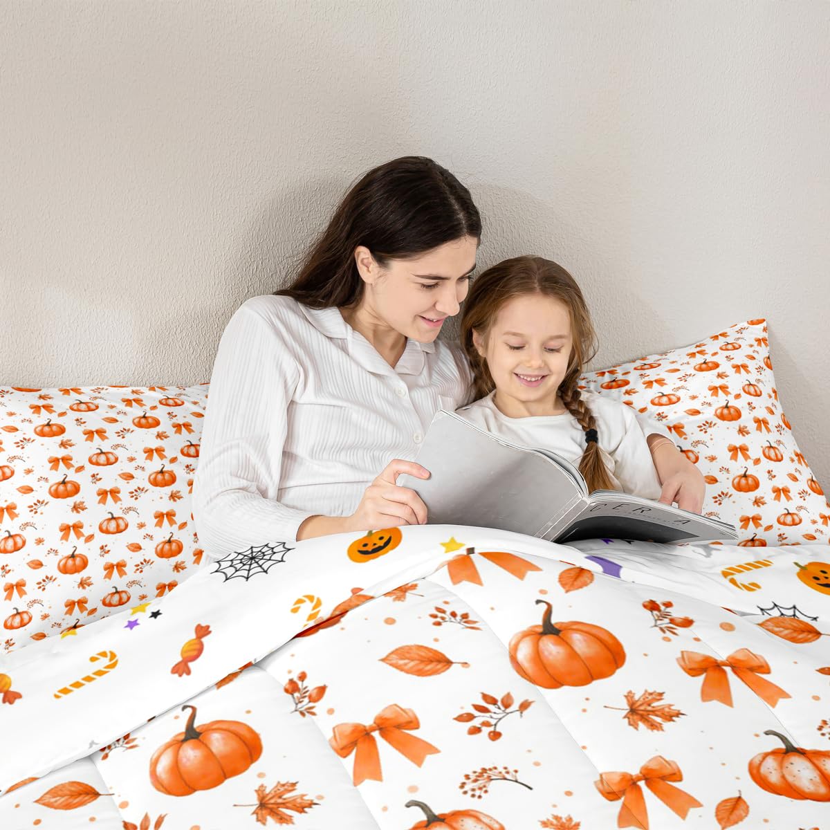 Erosebridal Thanksgiving Pumpkin Comforter Set Fall Decorations Bow Full Size Bedding Sets | Autumn Harvest Theme Comforter Maple Leaf Fall Leaves Bowknot Bed Set