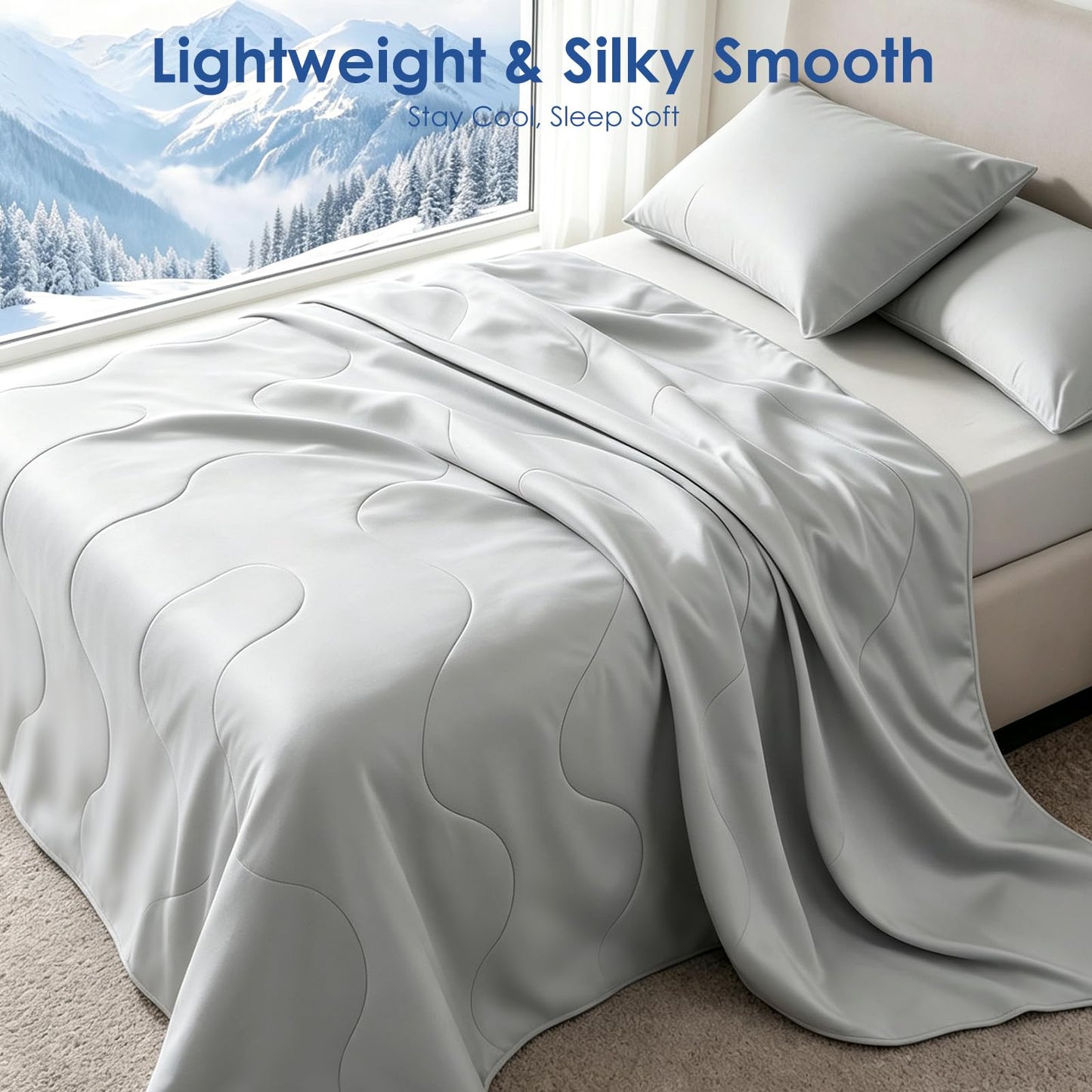 jiaao 30-Second Cooling Comforter Queen, Summer Blanket for Hot Sleeper