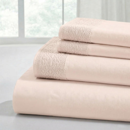 Modern Threads 4 Piece Microfiber Sheet Set – Soft Cooling Bed Sheets with Crochet Lace – Deep Pocket, Wrinkle Free, Breathable, Hotel Luxury Bedding, Blush Pink, Queen