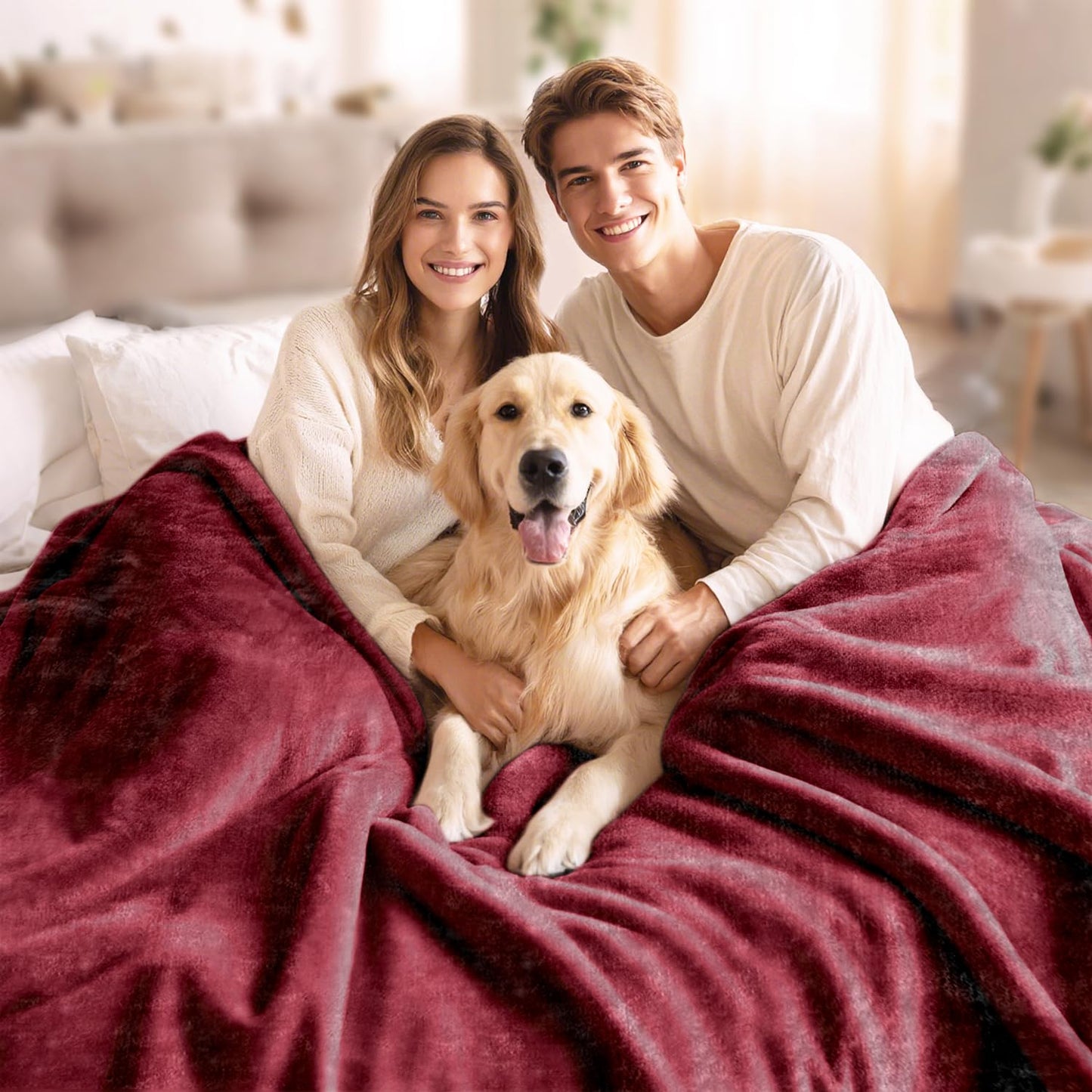 JYK Fleece Plush Blanket - 3.5 LB, 1 Ply Lightweight Korean Style Mink Blanket, Queen 79" x 91" - Super Soft, Warm & Cozy, Microfiber Bed Blanket for All Seasons, Burgundy