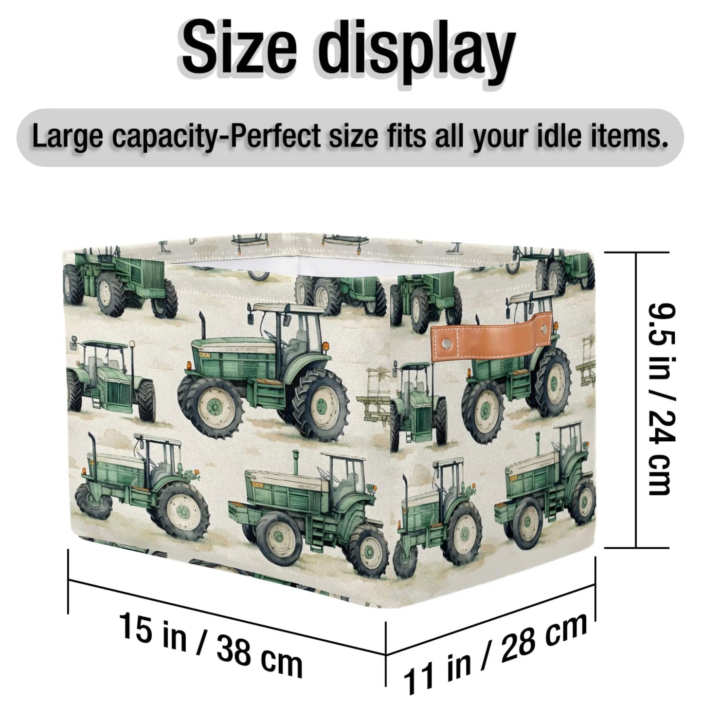 RPWOBBYQ Farmhouse Tractor Truck Storage Boxes Theme Storage Nursery Baskets with Handle Closet Collapsible Organizer Shelf Bins for Book Cloth 15 X 11 X 9.5 IN