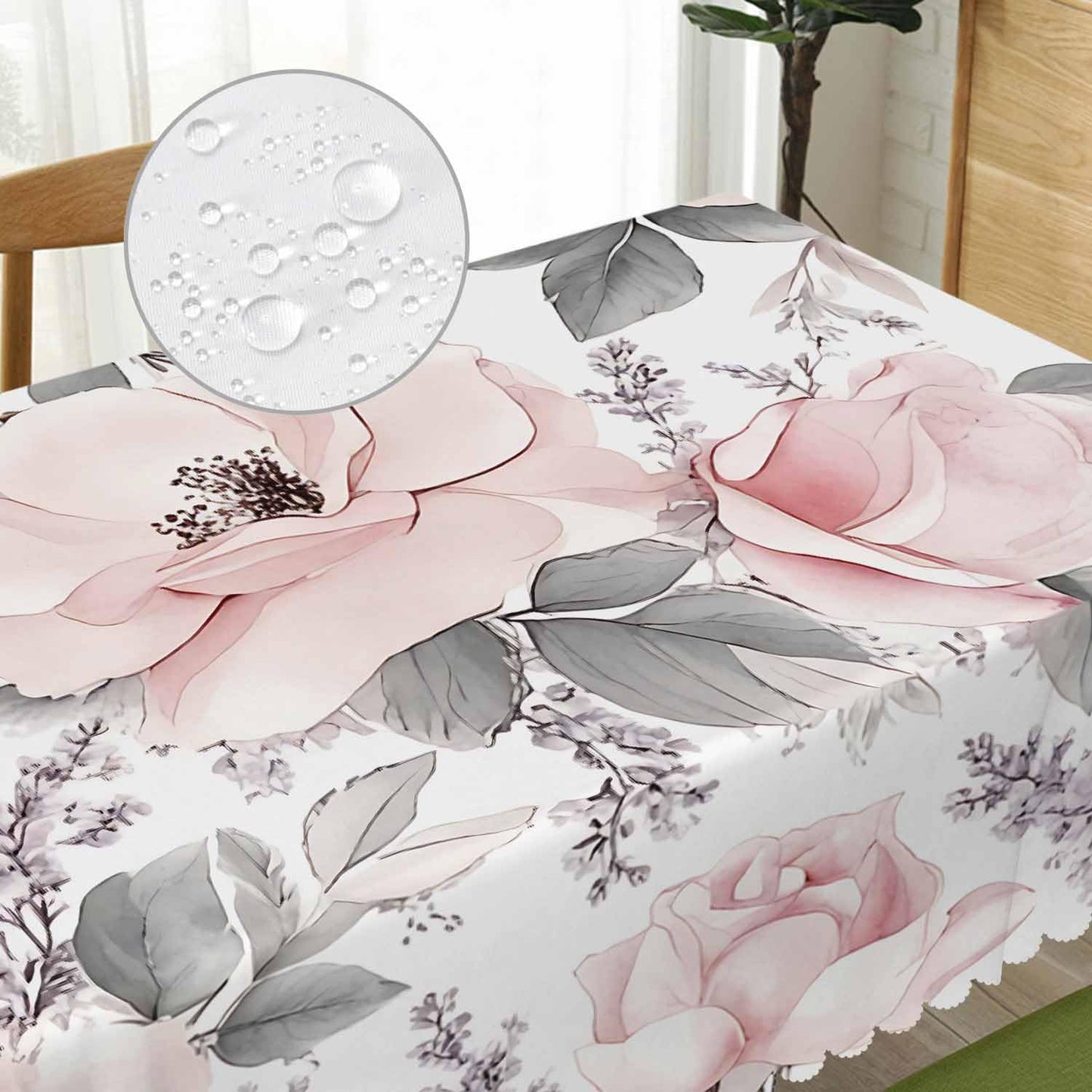 Beabes Rose Tablecloth for Rectangle Tables Bloom Rose Peony Flowers Picnic Table Cover Indoor and Outdoor Table Cloth Camping Tablecloths for Dinner Kitchen 52"X70" Pink