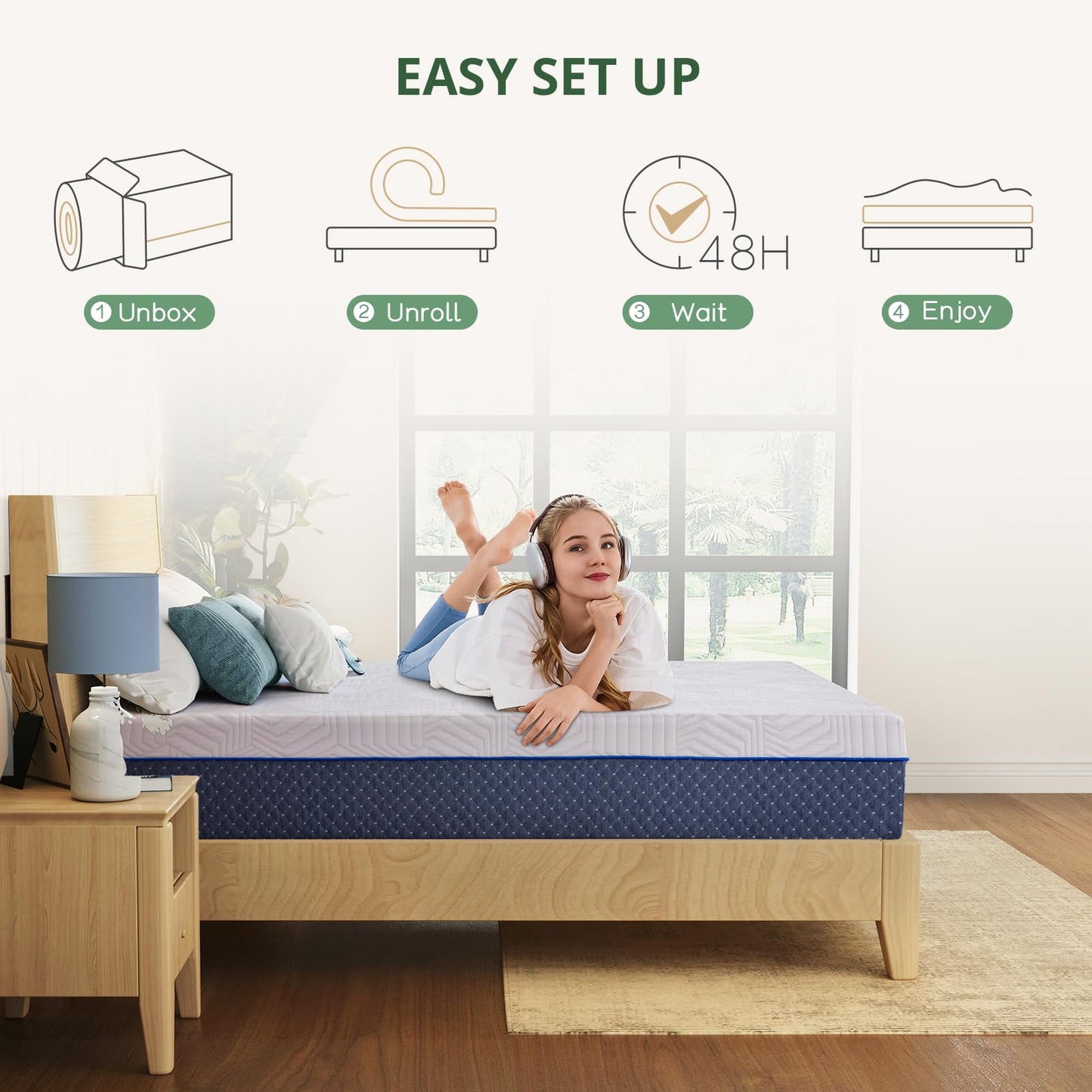 Emerspring Queen Mattress, 14 Inch Queen Size Mattress in a Box, Firm Gel Memory Foam for Contouring Support & Pressure Relief, Assembled in The USA, CertiPUR-US Certified, Fiberglass Free
