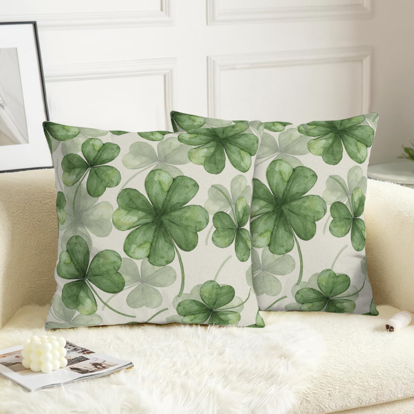 ABSOP St. Patrick's Day Pillow Covers 18x18 Inch Green Shamrock Pattern Decorative Throw Pillow Covers Set of 2 Holiday Pillowcases for Sofa Couch Home Party Bedroom Decor