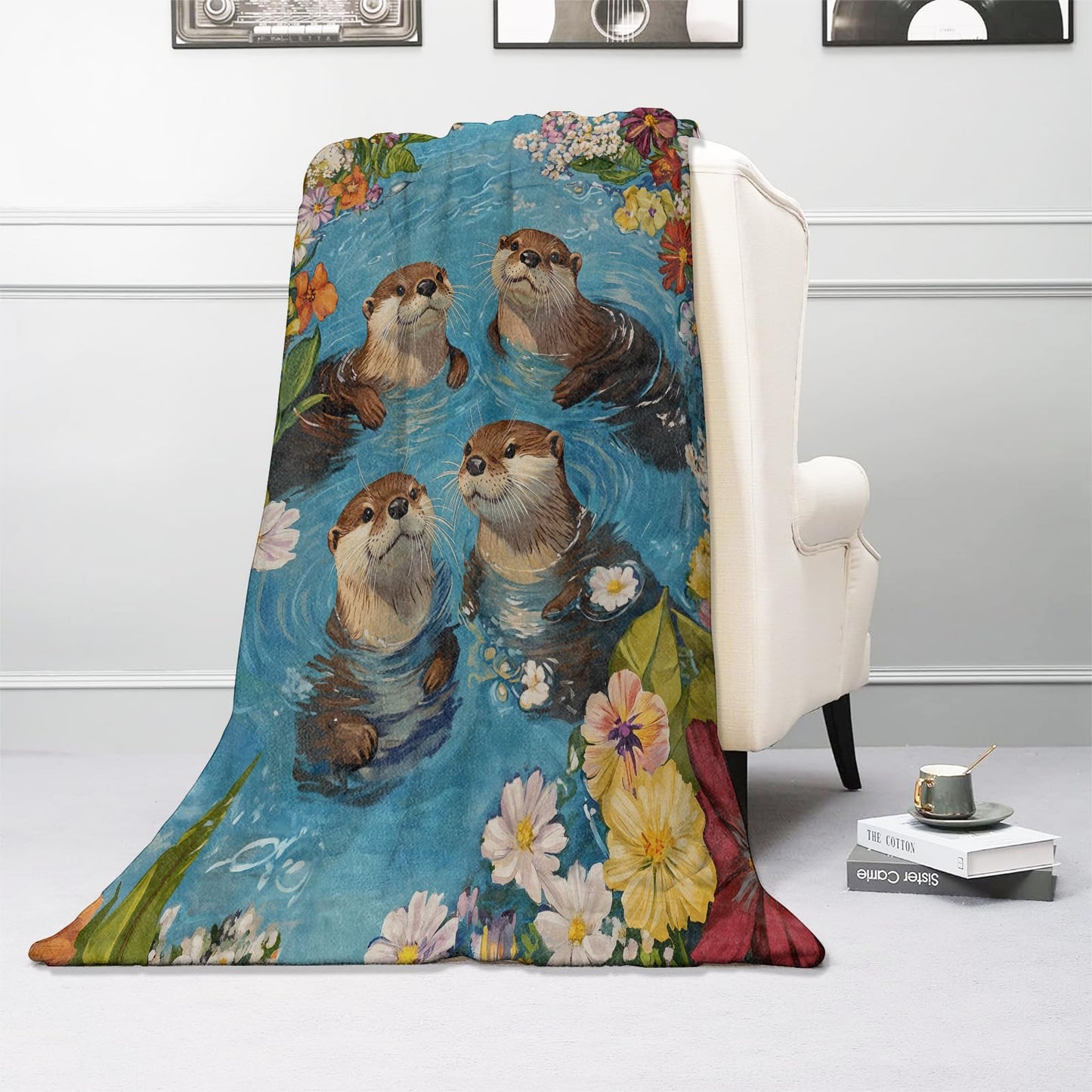 Kibue Adorable Otter Blanket - Soft & Cozy Warm Flannel Throw - Plush Lightweight Blankets for Travel, Sofa, Bedroom, Office - Gifts for Adults Women Kids - for All Seasons 60"×50"