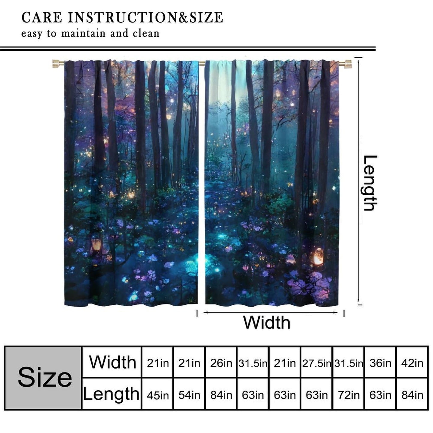 DDCBNS Fantasy Forest Curtains,Purple and Blue Magical Nature Landscape Window Treatments for Bedroom Living Room Dreamland Scenery Décor Drapes 2 Panels Set,Total Size 42 x 45 Inch