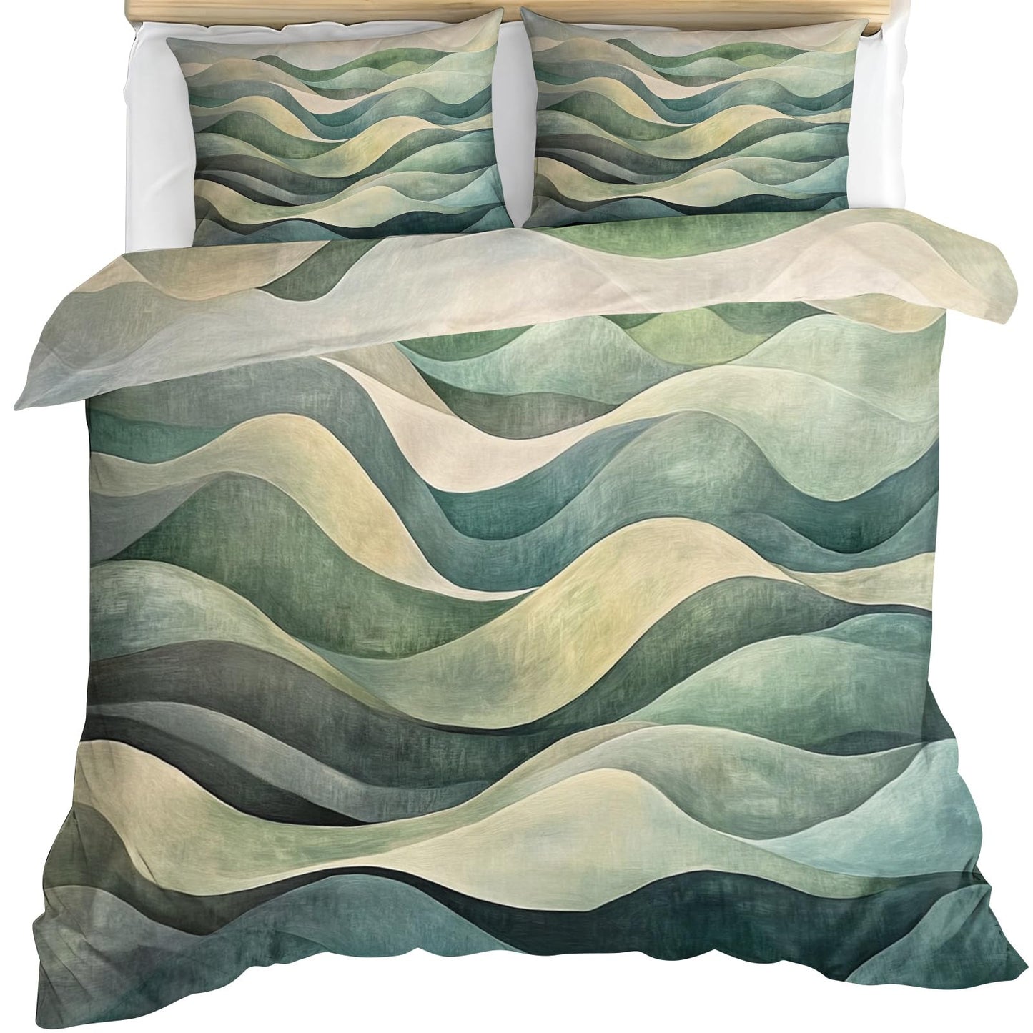 PAISUOQ Abstract Duvet Cover Full Size, Wavy Stripes Bedding, 3 Piece, Soft Microfiber Patterned Comforter Cover with Zipper Ties & 2 Pillowcase, Teal Bedroom Decor & Gifts