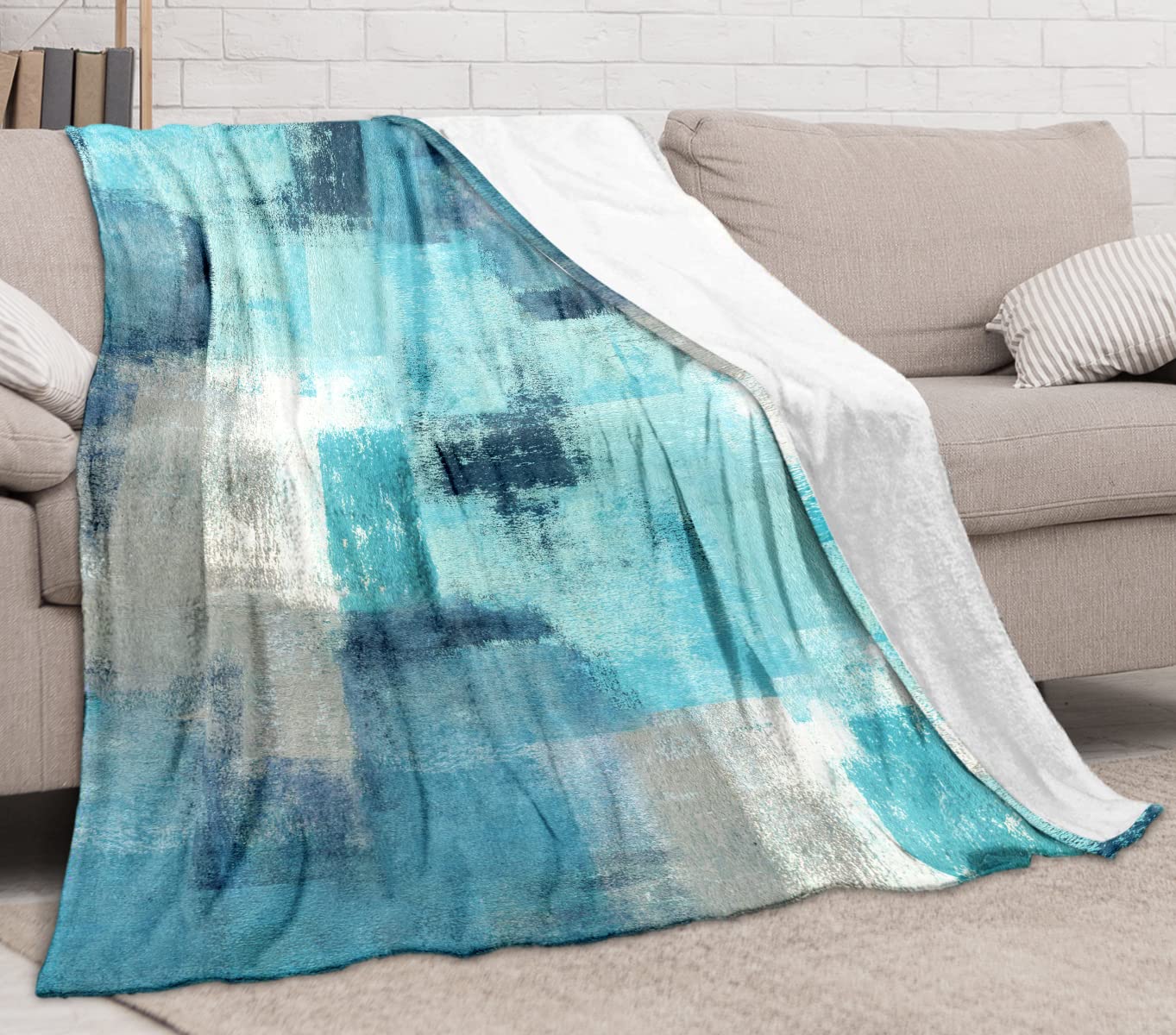 Teal Grey Throw Blanket Turquoise Abstract Art Ultra-Soft Cozy Fleece Blankets Lightweight Modern Flannel Blanket for Couch Sofa Bedding Home Decor (Turquoise Gray, 80" L x 60" W)