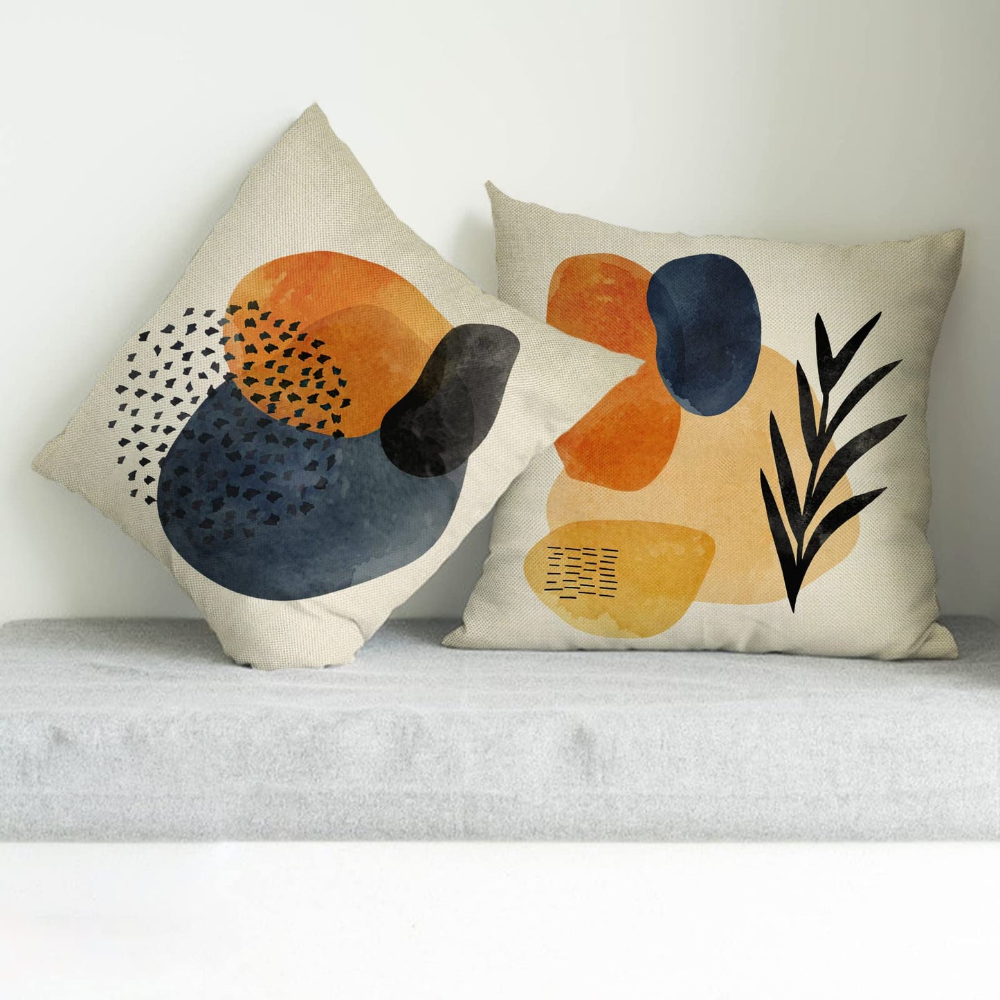 FBCOO Boho Abstract Modern Art Decorative 18 x 18 Throw Pillow Cover Set of 4, Minimalist Geometric Bohemian Sun Moon Decoration, Botanical Plant Square Pillowcase Cushion Case Sofa Couch Home Decor