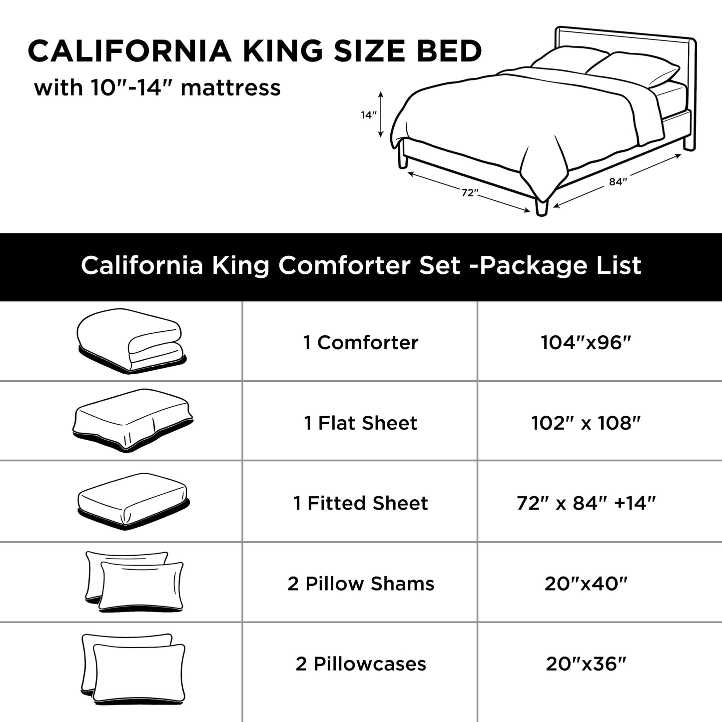 Andency Black California King Comforter Set - 7 Pieces Bed in a Bag Cal King Bedding Comforter Sets, Summer Plain Soft Lightweight Comforter with Fitted Sheets, Flat Sheets, Pillowcases & Shams