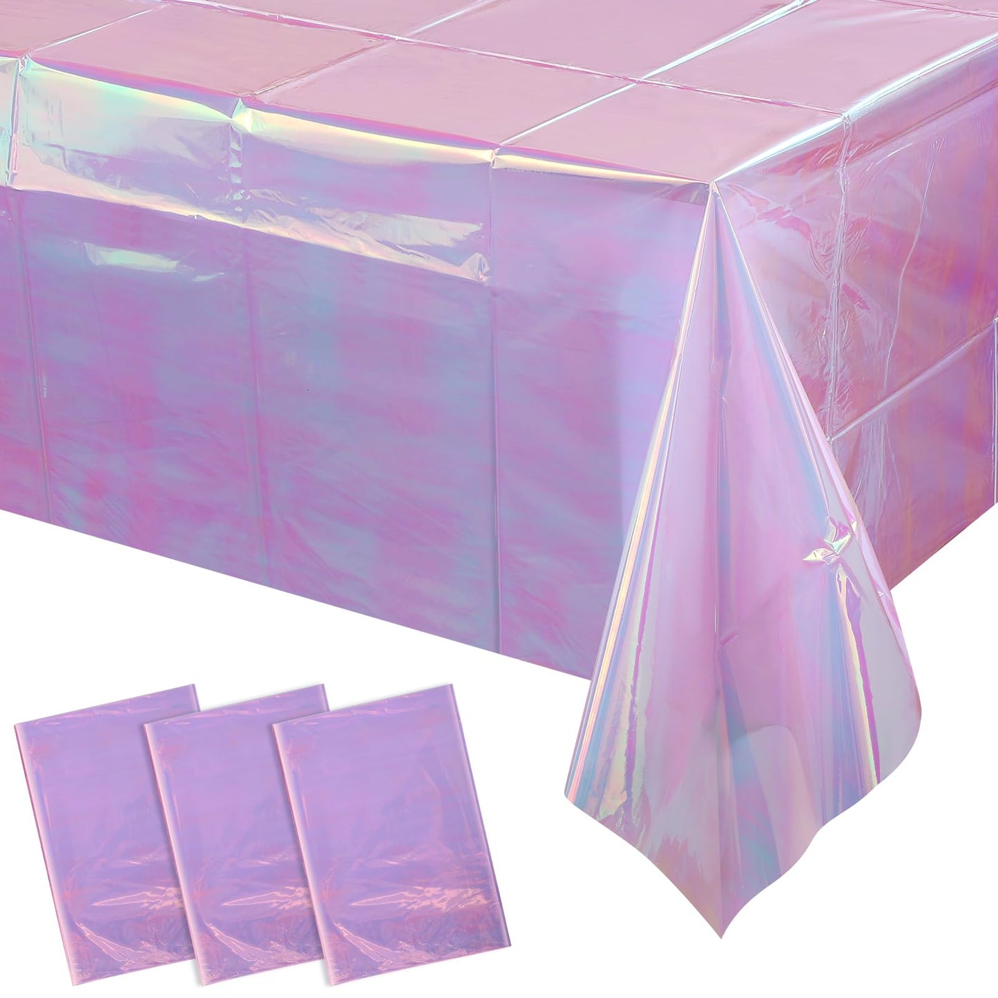 FunnyPars 3 Pack Light Purple Plastic Tablecloths for Rectangle Tables, Shiny Disposable Laser Rectangle Table Covers Foil Tablecloth Iridescent Party Decoration Birthday Bridal Wedding, 39x108 Inch