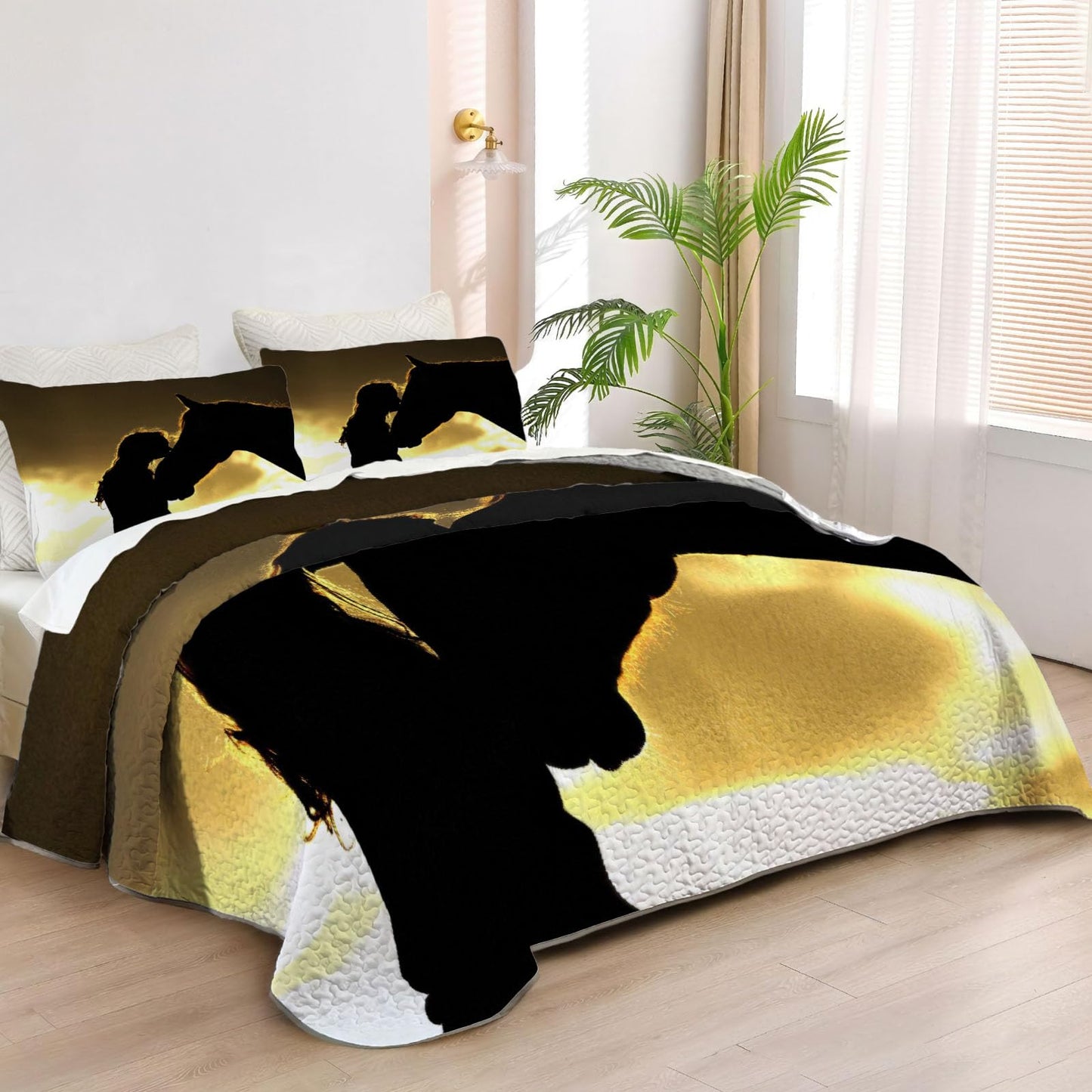 Allenjoy King Size Horse Quilt Bedspreads Horse Bed Set Bedding Coverlet Fabric Washable with 2 Pillowcases SC00134-007