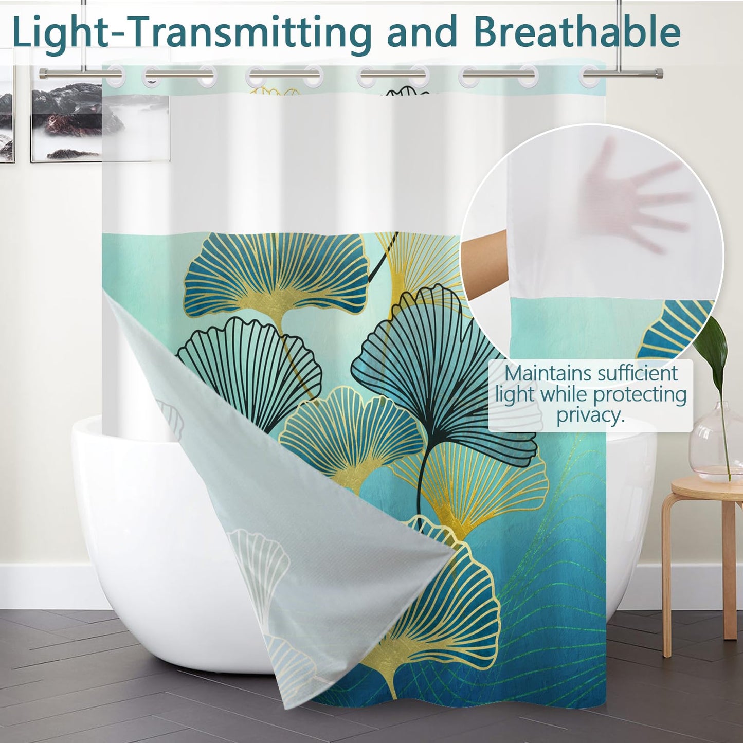 NAEMBCU Botanical Shower Curtain with Snap in Liner 71x74 Inch