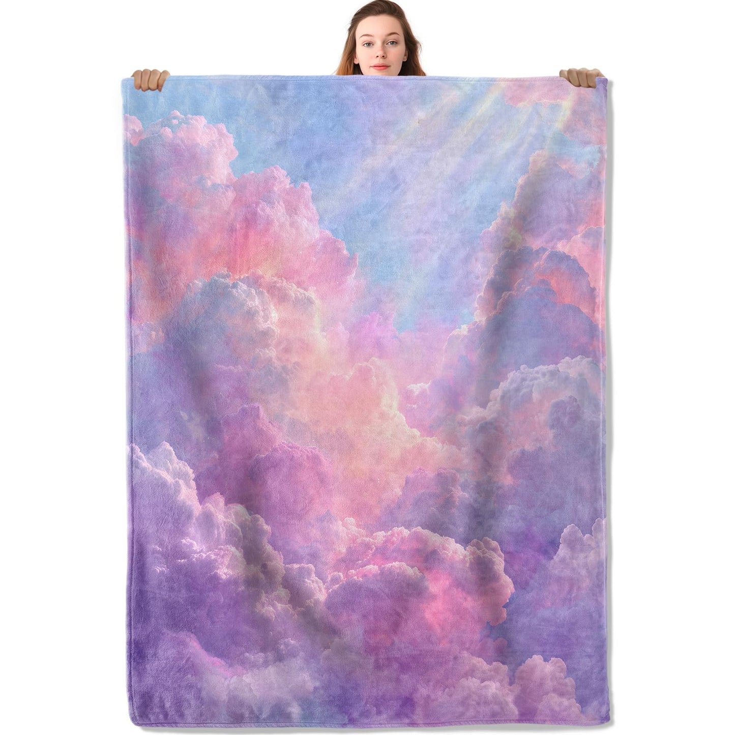 YCUFN Fantasy Cloudscape Flannel Blanket 50"x60" Pink Purple Sky and Sunlight Lightweight Throw Blankets Birthday for Girls Women Office Bedroom Sofa Travel Dreamy Home Decorate