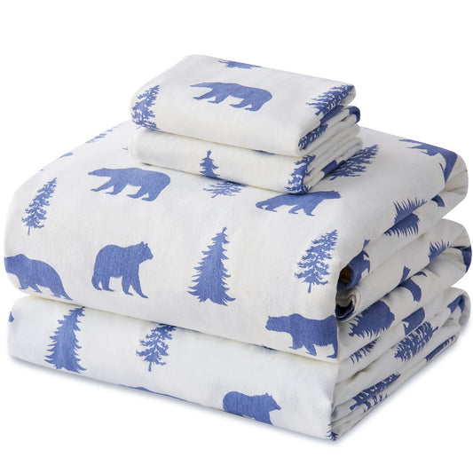 LANYETON 100% Cotton Flannel Sheets, Ultra Soft Cozy Warm Bed Sheets Set for All Season, 16" Deep Pocket, 3PC, Twin