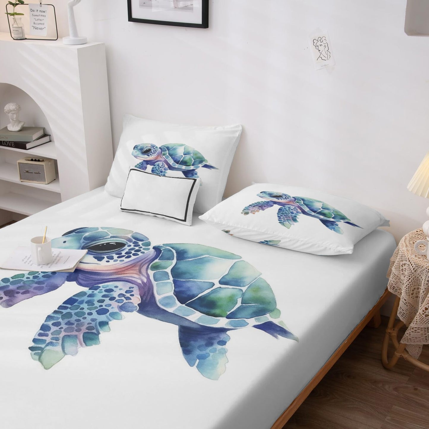 Rejkxyw King Size Sheets Set Sea Turtle - Cartoon Sea Life Bed Sheets - Kids Boys Sheet Set - 12 Inch Deep Pocket - Ultra Soft Winkle Free Microfiber Bedding Sheets & Pillowcases 4 Piece