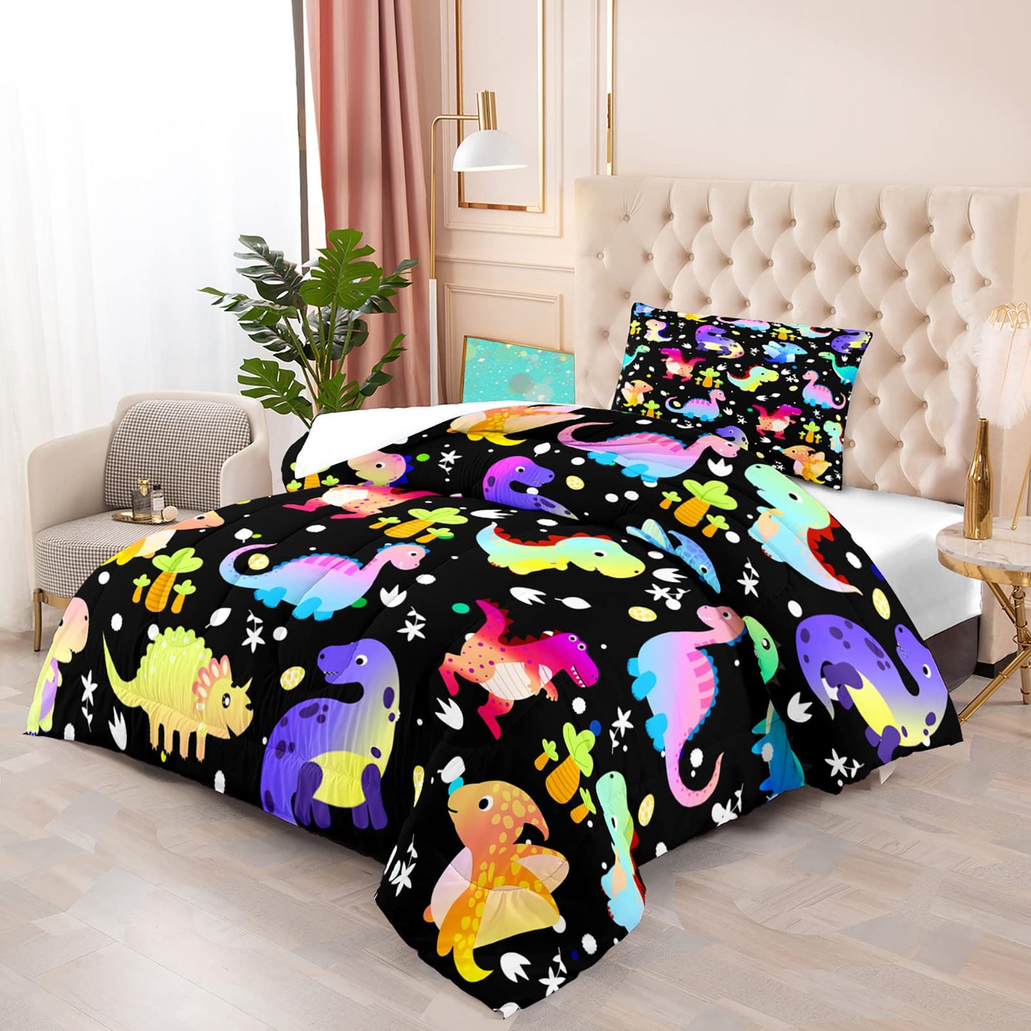 FJKJHKGJ Cartoon Dinosaur Comforter Set Twin Gradient Dinosaur Comforter Set for Boys Girls Kids Twin Quilt Set with 1 Pillowcase