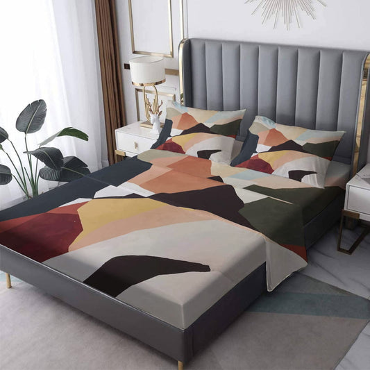 NOGAWA Abstract Sheets Full Size, Modern Art Bed Sheets, Patterned Bedding Sheets & Pillowcases 4 Piece Set - Soft Microfiber Deep Pocket Fitted Sheet & Flat Sheet & 2 Pillow Cases