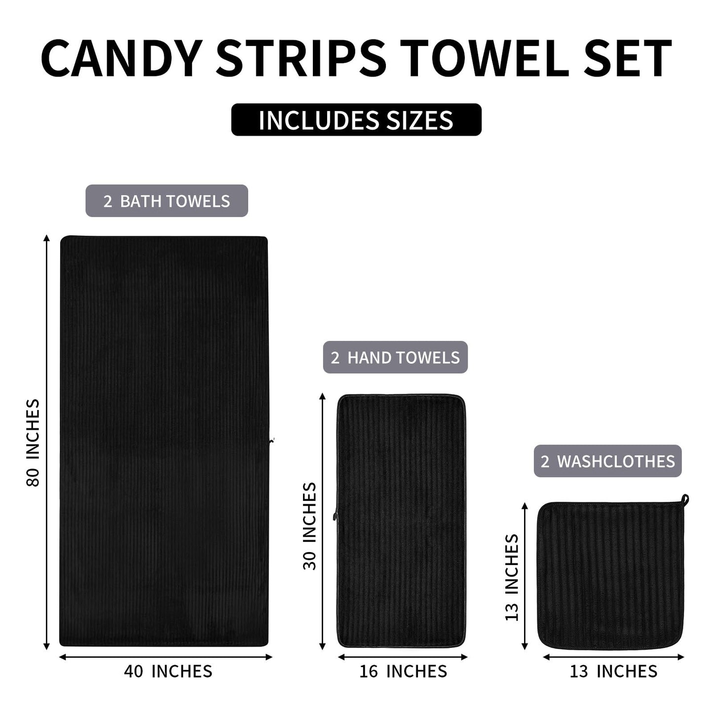 NALIVO Extra Large Bath Towel Set of 6 (40"x80"),Oversized Bath Sheet Super Soft Highly Absorbent Microfibers Quick Dry Luxury Shower Towel for Bathroom Spa Gym Hotel Yoga (Black, 6Piece)