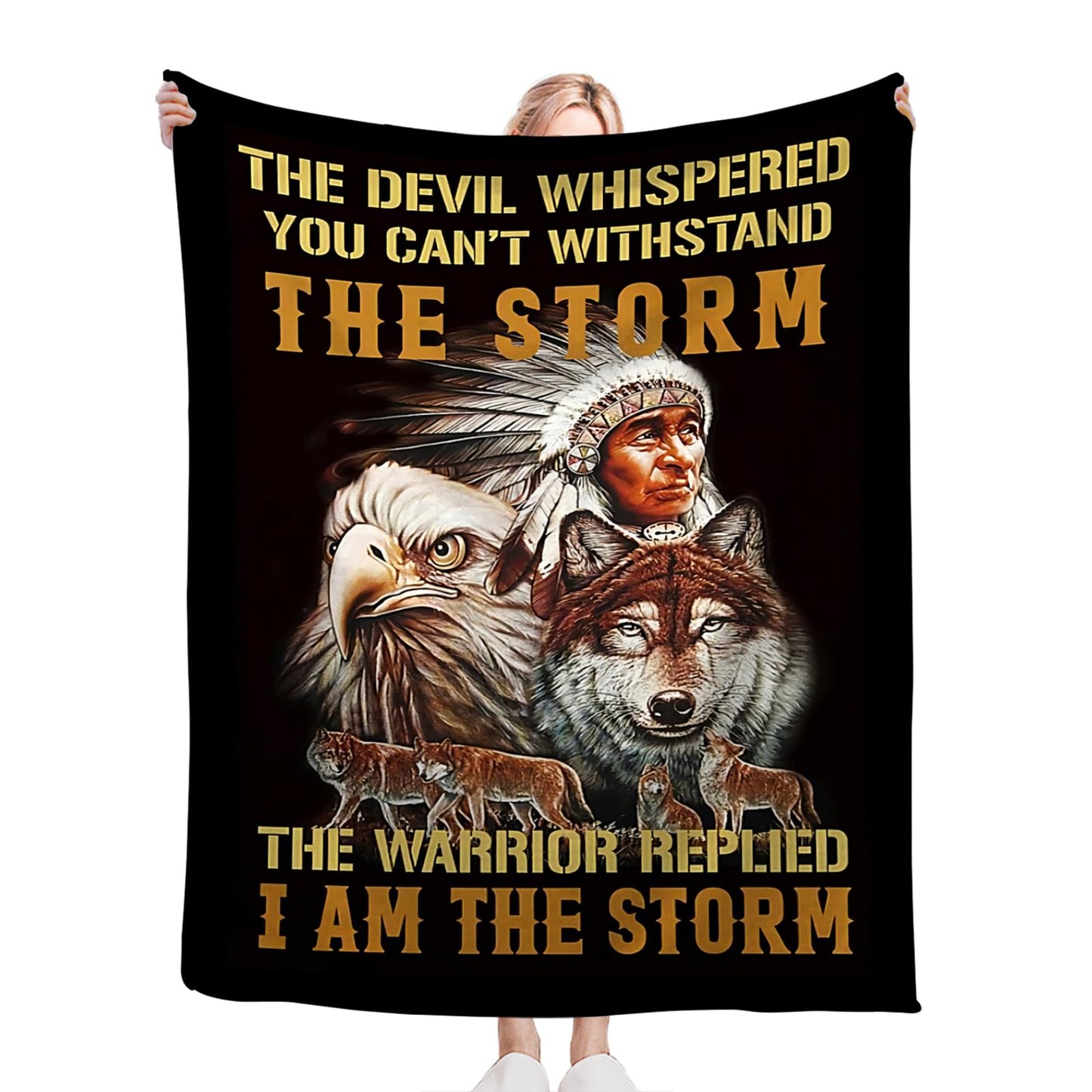 Tijuboni Native American Throw Blanket Indian Wolf Eagle Gifts for Women Men Girls Boys Kids Adults Soft Flannel Fleece Blanket for Couch Sofa Bed Home Decor 40"x50"