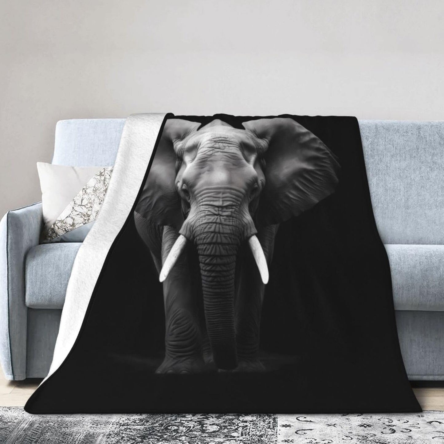 Gray Elephant Throw Blanket Soft Lightweight Flannel Fleece Blanket 50"X40" for Bed Sofa Couch Camping Travel