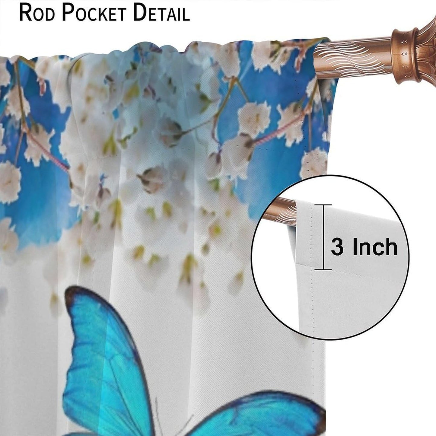 PHTAYOT Butterfly Curtains, Blue Floral Spring Rustic Farmhouse Butterfly Print for Kids Girl Boy Room Window Decor, Rod Pocket Drapes for Living Room Bedroom Kitchen 2 Panel Set 20.5" W X 45" L