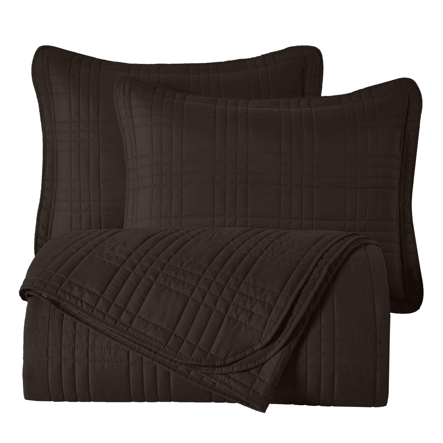 Chezmoi Collection Kingston Queen Size Bedspread Set, 3-Piece Brown Oversized Quilted Microfiber Lightweight Bedspread Coverlet (100"x106") for All Seasons