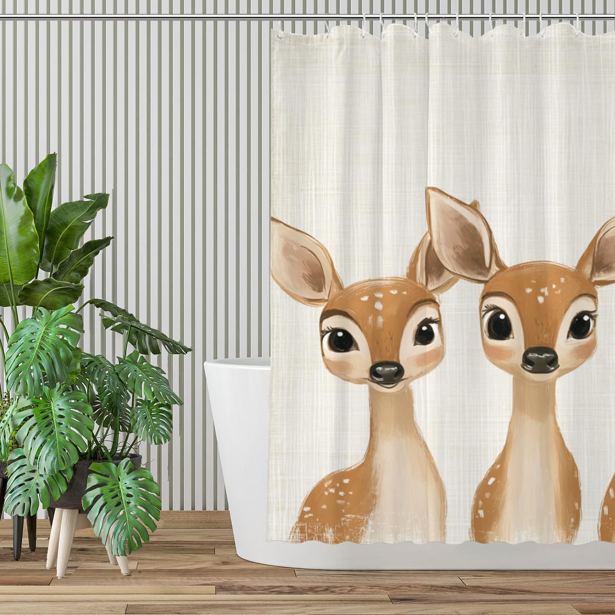 KEEPAEON Funny Deer Bath Shower Curtain, Bathroom Curtain Washable Cloth Kids Shower Curtain Sets with 12 Hooks for Bathroom Decor, 72"x72"