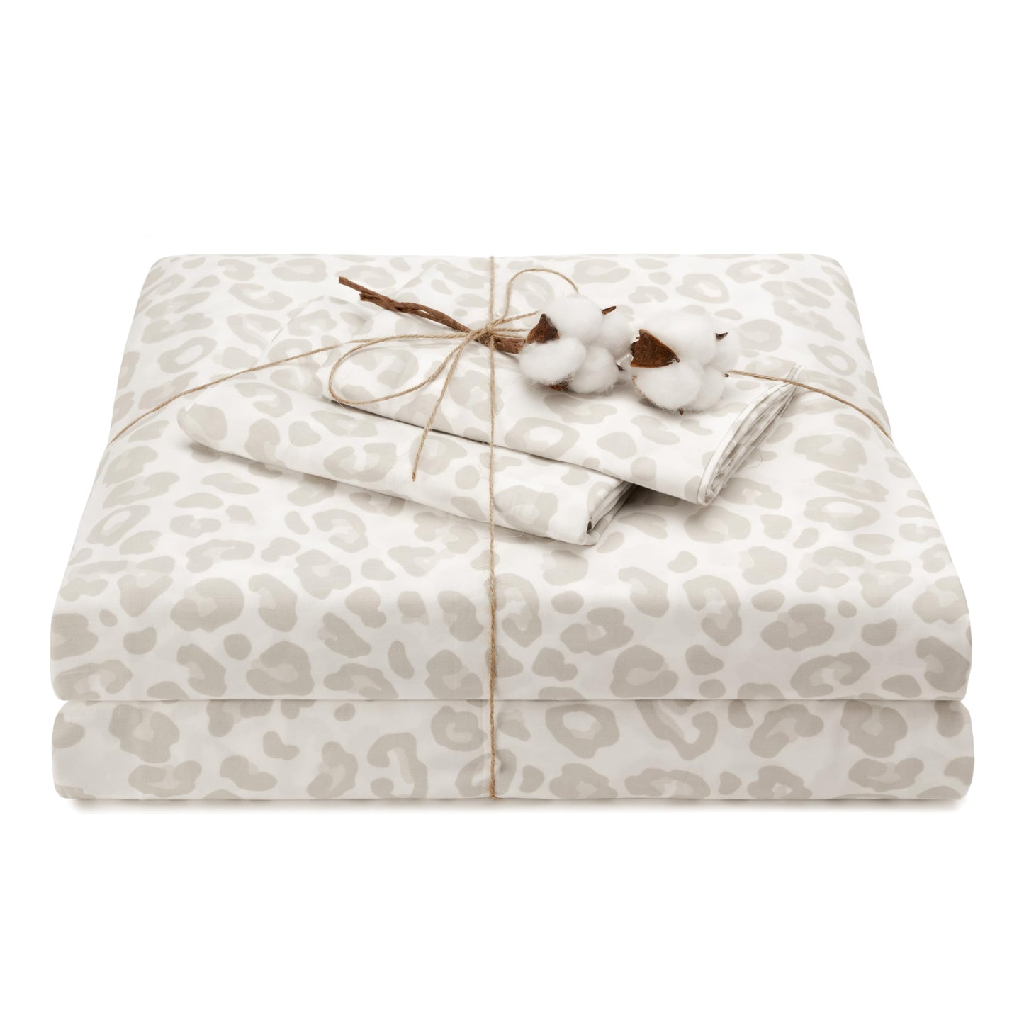 Elegant Cotton 100% Pure Organic Cotton Sheets Set King Size - Leopard Beige Pattern Print Super Soft Sheet - 4 Piece Set - Fitted Sheet, Flat Sheet & 2 Pillow Covers - King