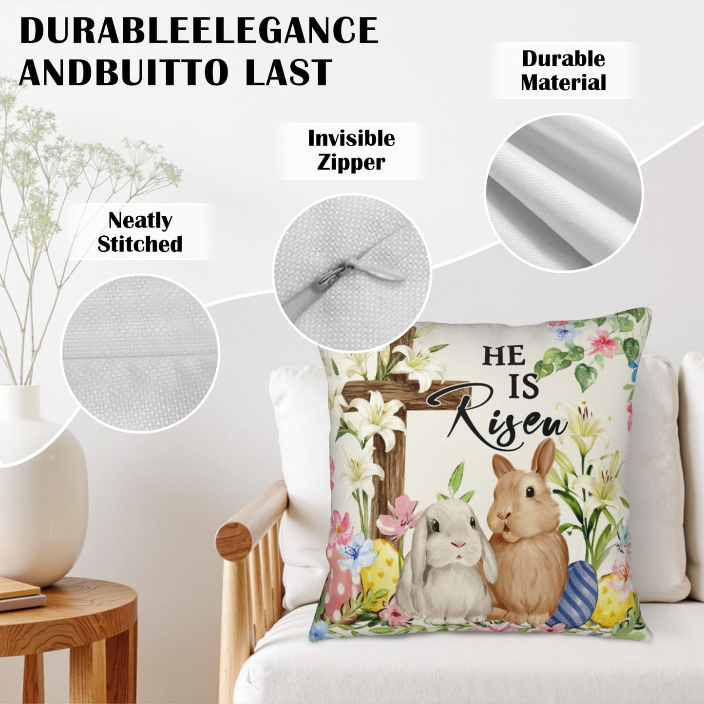 ABSOP Easter Bunny Pillow Covers 18x18 Inch Rabbit Pattern Decorative Throw Pillow Covers Set of 2 Spring Holiday Pillowcases for Couch Bedroom Home Decor
