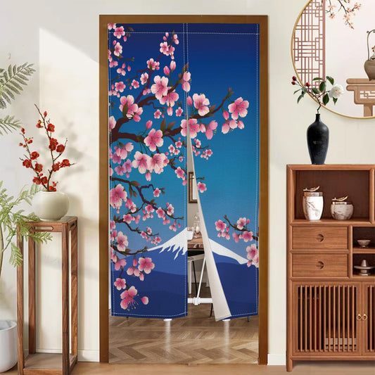 XMJJKUF Noren Japanese Doorway Curtain Long Style Japanese Doorway Curtain Entrance Feng Shui Window Treatment Sakura Mount Printed Door Tapestry for Kitchen Divider Room Door Decor,33.5"x 70.9"