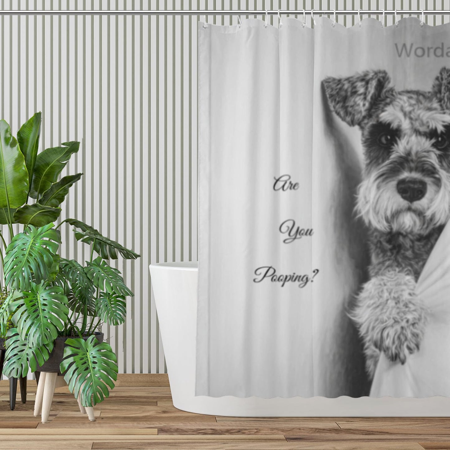 Wordatu Schnauzer Shower Curtain are You Pooping Decor Fabric Bathroom Curtains, Kids Children Rustic 72x72 Inch Black and White