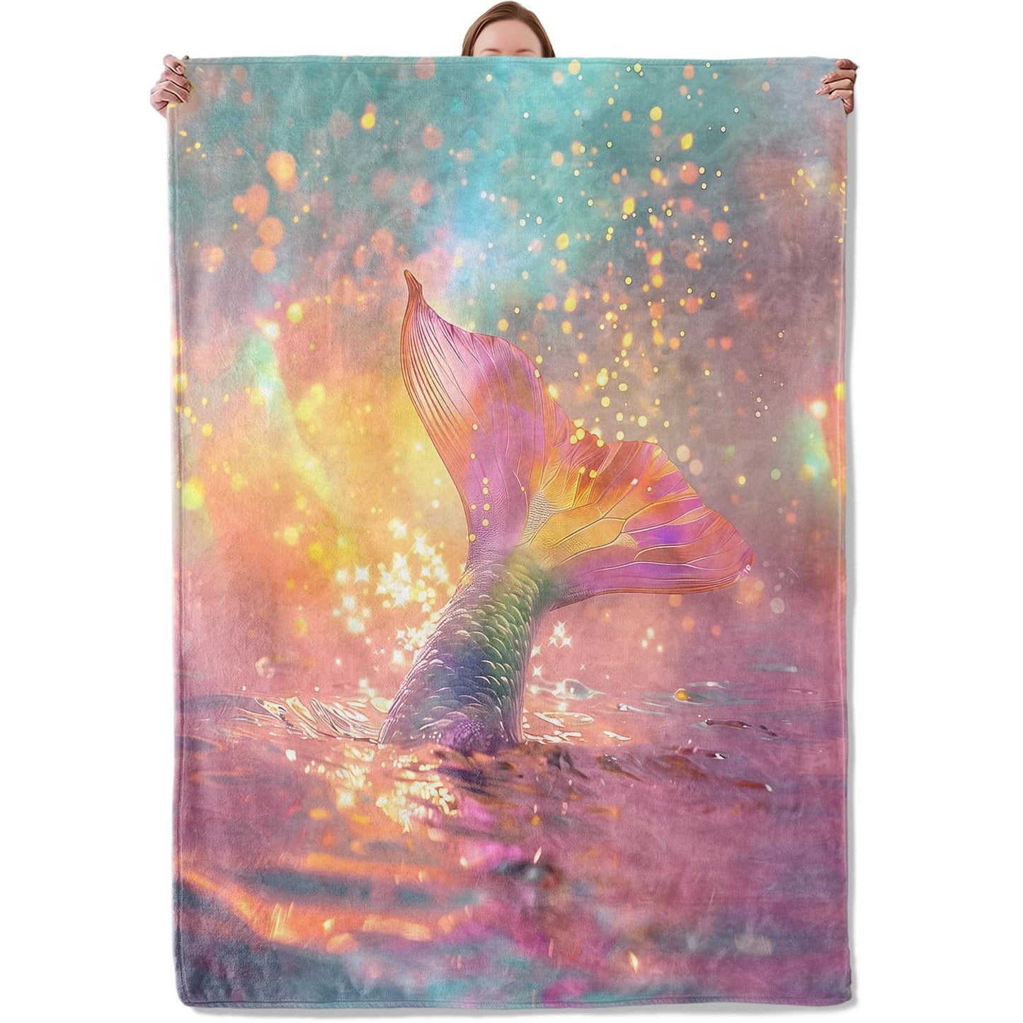 Mounidso Mermaid Tail Blanket, Ocean Mermaid Flannel Blanket Gifts for Women, Soft Warm Lightweight Blankets for Living Room Home Travel Decor 50" x 60"