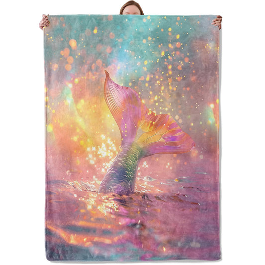 Mounidso Mermaid Tail Blanket, Ocean Mermaid Flannel Blanket Gifts for Women, Soft Warm Lightweight Blankets for Living Room Home Travel Decor 50" x 60"